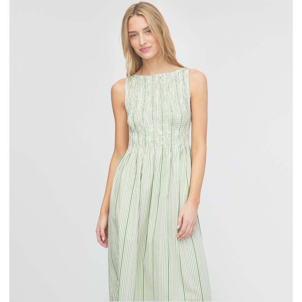 Hill House Home The Cosima Nap Dress - Green Jacquard Stripe Size MGreen Jacquar - Picture 3 of 3